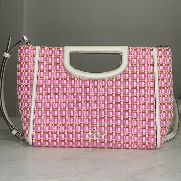 Kate Spade Alexia Raffia Tweed Top Handle Crossbody Bag Pink EUC - Picture 3 of 8